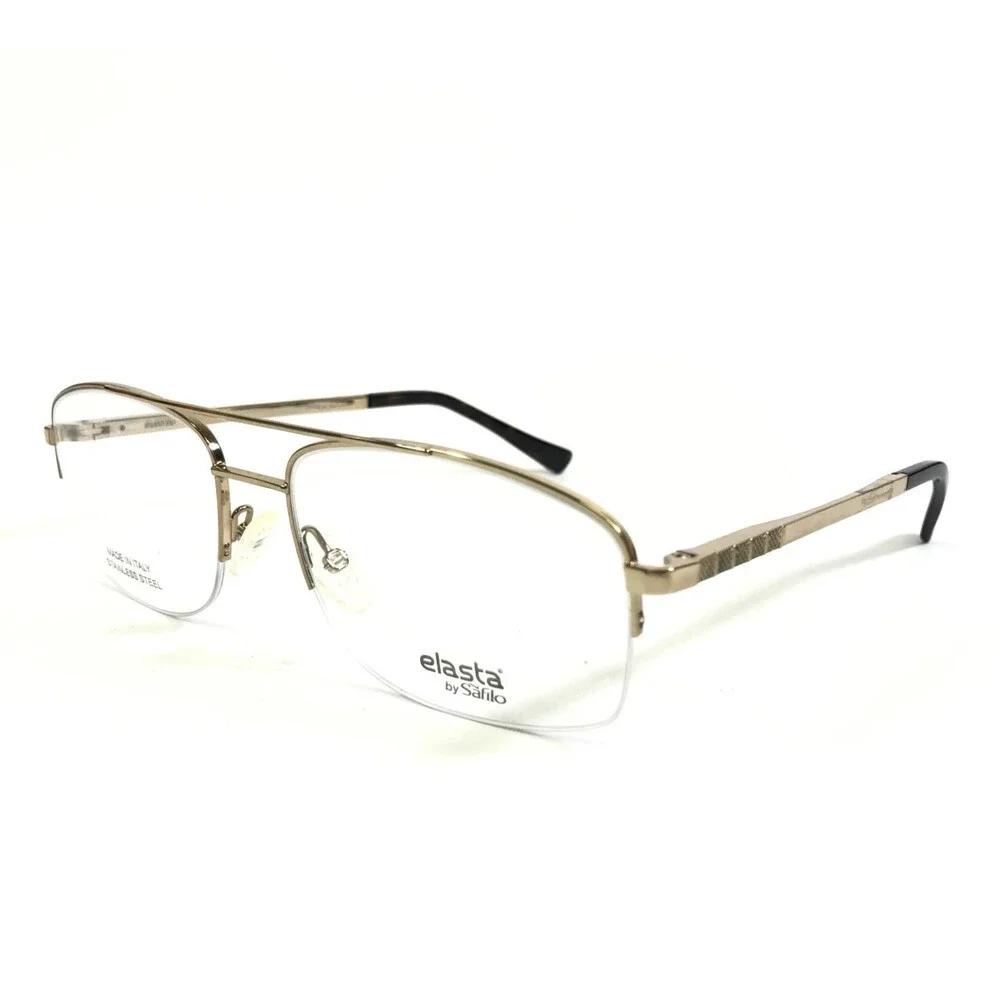 Elasta by Safilo Eyeglasses Frames E7246 J5G Gold Aviator Half Rim 56-17-145